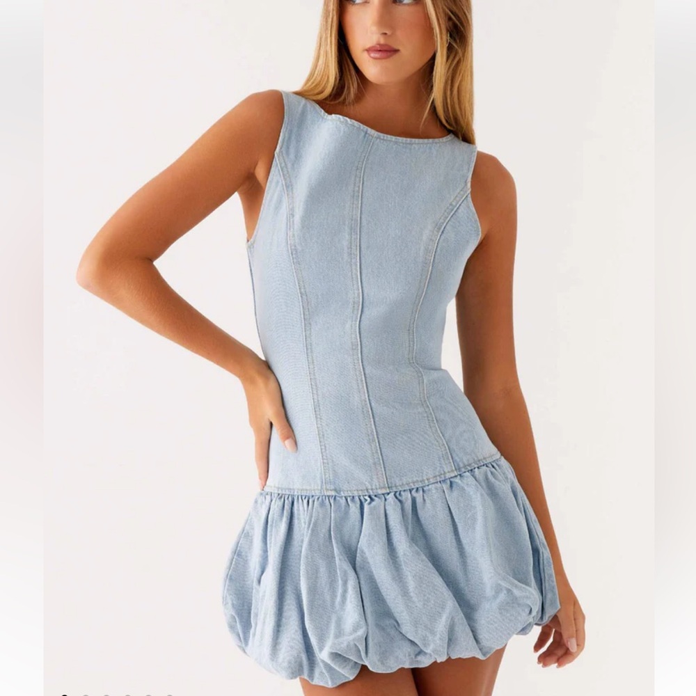 Peppermayo Light Blue Denim Bubble Mini Dress Size 4